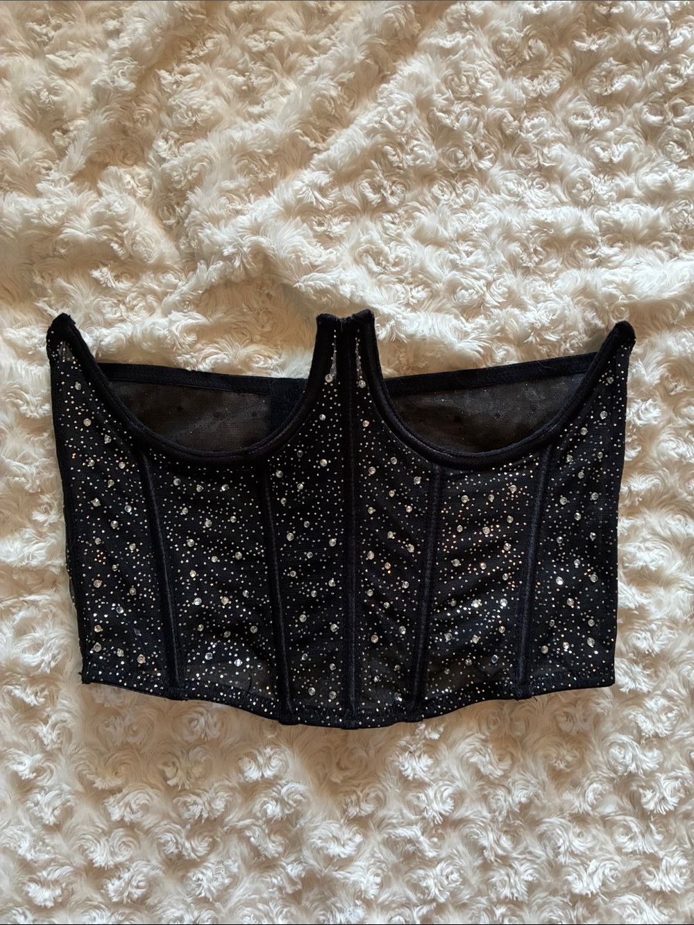 Forever 21 Black Rhinestone Mesh Corset Top